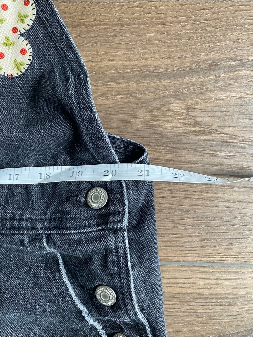 One of a kind upcycled black denim shortalls - Picture 9 of 13